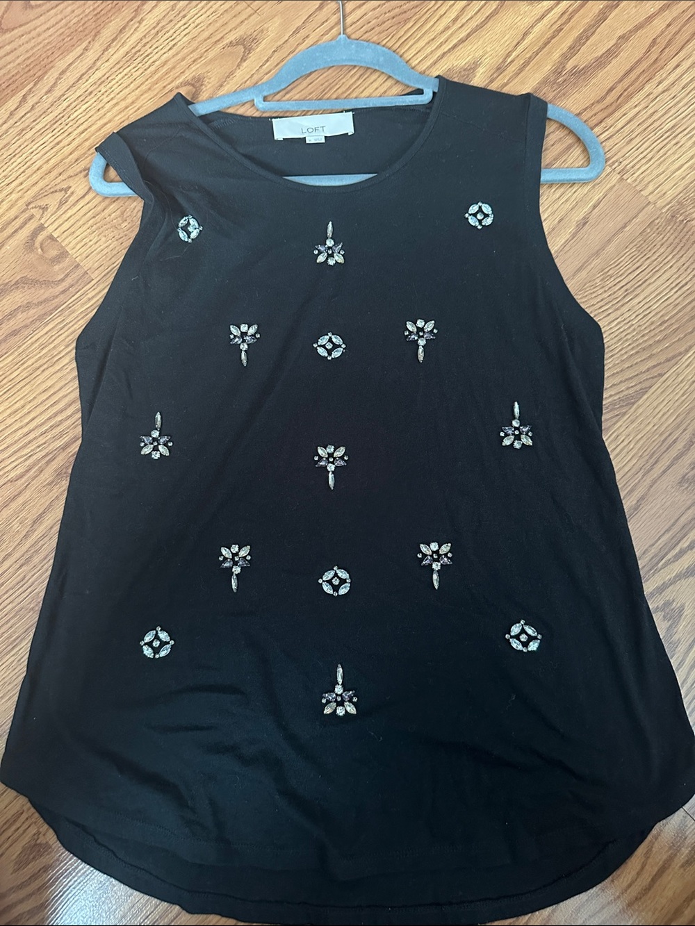 LOFT Black Embellished Sleeveless Tank Top